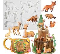 Kalanka-Musykrafties Moule En Silicone En Forme D'animaux De Safari Renard, Écureuil, Raton Laveur, Élan Et Cerf Sika, Pour Décoration De Gâteaux, Cupcakes, Argile Polymère, Chocolat, 7-8,4 Cm-Kalanka