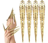 KALANKA-Mwoot 10 Pack Finger Nail Tip Claw Rings, Ancient Queen Costume Fingernail Claw Nail Rings Set, Knuckle Protectors Fingertip Claw for Halloween Cosplay Drama Belly Dance Show -Golden