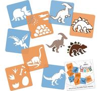 KALANKA-NAKLEO Pochoirs de Dessin pour Enfants 8 Pcs 15x15cm Dinosaures, Plastique et Réutilisable Créatif Modèles pour Peinture, DIY Bricolage Décoration Arts et Artisanat, Papier Mur Bois Tissu