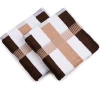 Kalanka-New York Lot De 2 Essuie-Mains, Microfibre, Marron/Blanc/Nocca, 50 X 100 Cm