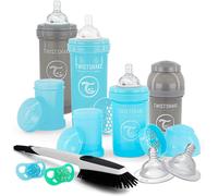 Kalanka-Newborn Anti-Colic Baby Bottle Set With Milk Powder Container And Mixer - 9 Pieces 4 X Milk Bottles - 2 X Pacifiers - 2 X Teats - 1 X Bottle Brush Bpa-Free 0m+ Blue Grey