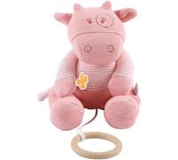 KALANKA-NOUKIE'S - Mini Peluche Musicale Lola - Doudou Vache en Coton Bio + Anneau en Bois - Éveil Musical - Cadeau Bébé