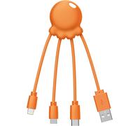 KALANKA-Octopus 4 in 1 Multi USB Cable in Octopus Shape - Universal Charger in Recycled Plastic USB-C, Lightning, USB-A, Micro USB for Smartphone - Orange