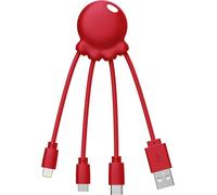 KALANKA-Octopus 4 in 1 Multi USB Cable in Octopus Shape - Universal Charger in Recycled Plastic USB-C, Lightning, USB-A, Micro USB for Smartphone - Red