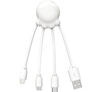 KALANKA-Octopus 4 in 1 Multi USB Cable in Octopus Shape - Universal Charger in Recycled Plastic USB-C, Lightning, USB-A, Micro USB for Smartphone - White