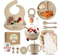 Kalanka-O'doe Vaisselle Bebe Set Repas Bebe 1er Age 15 Pièces \U2013 Coffret Repas Bebe Avec Bol Silicone À Ventouse, Cuillères, Tasses, Bavoirs, Assiettes \U2013 Set Repas Bébé Complet Coffrets