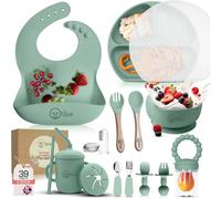 Kalanka-O'doe Vaisselle Bebe Set Repas Bebe 1er Age 17 Pièces \U2013 Coffret Repas Bebe Avec Bol Silicone À Ventouse, Cuillères, Tasses, Bavoirs, Assiettes \U2013 Set Repas Bébé Complet Coffrets