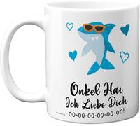 KALANKA-Onkel Hai Tasse Geschenk ¿ Süßes Geburtstagsgeschenke für Onkel, Weihnachten Geschenkidee ¿ 11oz Kaffeetasse Keramik, Mikrowellen Spülmaschinenfest, Geschenk von Nichte Neffe