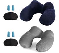 KALANKA-Oreiller de Voyage Gonflable avec Double Vanne,Coussin de Cou Gonflable de Velours Doux et Housse Lavable avec Bouchon d'oreille et Masque pour Les Yeux