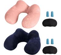 KALANKA-Oreiller de Voyage Gonflable avec Double Vanne,Coussin de Cou Gonflable de Velours Doux et Housse Lavable avec Bouchon d'oreille et Masque pour Les Yeux