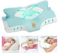 Kalanka-Oreiller Orthopédique Ergonomique À Mémoire De Forme Cervicales Douloureuses Coussin Pour La Nuque, Soulager La Douleur, 64 X 12,5/10,5 X 38 Cm,Bleu Vert