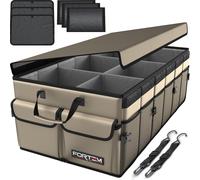 Kalanka-Organisateur De Coffre De Voiture, Sac De Rangement Voiture Pliable, Fond Antidérapant, Compartiments Ajustables, Sangles De Sécurité, Pour Toutes Voitures (Xl, Beige)