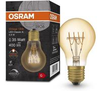 KALANKA-OSRAM Vintage 1906 gold tinted LED lamp, 4.8W, 400lm, bulb shape (Classic A) with E27 base, warm white light, spiral filament, dimmable, life of up to 15,000 hours