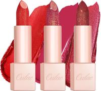 Kalanka-Oulac 3pcs Rouge A Levre Hydratant, Rouge À Lèvres Rouge Scintillant Et Baume À Lèvres Pour Lèvres Sèches, Super Crémeux, Léger & Agréable Pour La Peau, Vegen