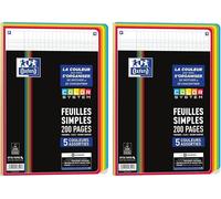 Kalanka-Oxford Feuilles Simples Color System A4 Perforées 200 Pages Grands Carreaux Seyès 5 Couleurs De Cadres Assorties Sous Film, Noir (Lot De 2)
