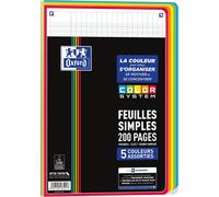 Kalanka-Oxford Feuilles Simples Color System A4 Perforées 200 Pages Grands Carreaux Seyès 5 Couleurs De Cadres Assorties Sous Film, Noir