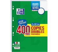 Kalanka-Oxford Lot De 400 Pages Copies Doubles Grands Carreaux Seyes Format A4 (21x29,7cm) Perforees