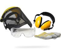 Kalanka-Ozaki - Kit Protection 9102130 - Tronçonnage & Débroussaillage - Casque Anti Bruit 26db, Ecran De Protection Grillagé Relevable Classe F 45m/S, Lunettes De Protection En166 F, Gants De Manute