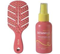 Kalanka-- Pack Brosse Naturelle Fibre Mini + Spray Démêlant Sans Rinçage 100 Ml, Arôme Pêche, Démêle, Hydrate, Nourrit Et Répare, Pour Tout Type De Cheveux, Parfait Pour Les Voyages, Édition Limitée