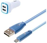 Kalanka-Pack Chargeur Voiture Pour Gionee F9 Plus Smartphone Micro-Usb (Cable Smiley + Double Adaptateur Led Allume Cigare) (Bleu)