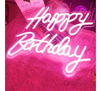 Kalanka-Panneau Néon Happy Birthday, Décoration Murale Pour Chambre À Coucher Veilleuse D'anniversaire Panneau Lumineux Pour Fête D'anniversaire Interrupteur À Alimentation Intensité Variable-Rose
