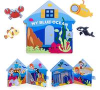 KALANKA-® PANTAWORLDS® Quiet Book Livre sensoriel éducatif Livre d'eveil pour bébé et enfant Jeu Montessori Jeu pour enfants (My Blue Ocean, Pièce unique)