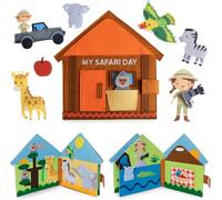 KALANKA-® PANTAWORLDS® Quiet Book Livre sensoriel éducatif Livre d'eveil pour bébé et enfant Jeu Montessori Jeu pour enfants (My Safari Day, Pièce unique)