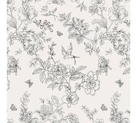 Kalanka-Papier Peint Adhesif Oiseau Et Fleur,44 X 500cm Papier Peint Noir Et Blanc Papiers Peints Noir Floral Oiseaux Papillon Feuille Botanique Papier Autocollant Pour Meuble,Chambre,Salon,Salle De