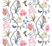 Kalanka-Papier Peint Floral Rose,44.5 X 1000cm Papier Peint Rose Fleur Bleu Feuille Botanique Oiseaux Papillon Papier Autocollant Pour Meuble,Chambre,Salon,Salle De Bain,Toilette