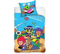 Kalanka-Parure De Lit Réversible Brawl Stars - Motif El Primo - 135 X 200 Cm + 80 X 80 Cm - 100 % Coton - Qualité Linon - Taille Standard Allemande