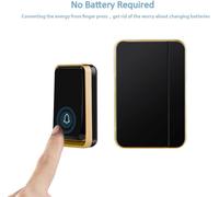 Kalanka-Pas Besoin De Piles : Sonnette Sans Fil , Kit De Carillon Étanche Avec 1 Émetteur Auto-Alimenté Par Pression Et 1 Récepteur Enfichable, 51 Carillons, Pas De Pile Nécessaire, Noir