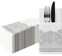 Kalanka-Paw Serviettes En Papier Airlaid. 40 X 40cm. Pliable 1/8 -25 Pièces Horeca. Décoration De Table. Ornements, Argent - Texture Du Tissu . La Décoration De Table Parfaite Pour Les Grandes Occasi