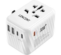 KALANKA-PD 30W Adaptateur de Voyage Universelle Prise International avec 3 USB-C et 2 USB-A Charge Rapide Adaptateur Mondial France vers US Canada UK AUS Chine Japon Irlande, Type A/C/G/I, Blanc