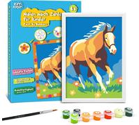 KALANKA-Peinture Numero Enfant -12×8cm Peinture par numéros enfants à partir de 5 6 7 ans filles et garçonsCadeau créatif avec cadre 1 pinceau et peinture acrylique(Mignon poney)