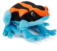 KALANKA-Peluche 100 % recyclée, grenouille empoisonnée, orange/bleu (21 cm de longueur) en peluche douce et respectueuse de l'environnement, collection d'animaux pour nouveau-nés \u2013 réaliste et