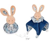 KALANKA-- Peluche Boule Lapin - 3 en 1 : 1 Doudou,1 Peluche , 1 Boule d'Eveil - 25 cm - Bleu/Blanc - Doux pour les Câlins - Idée Cadeau Naissance - Garantie Doudou Perdu - DC3936