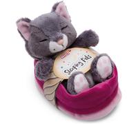 KALANKA-Peluche Chat Gris 12cm, Dormant dans Son Panier - Peluche pour câliner et Aimer, Produit durablement à partir de matériaux recyclés - 49746