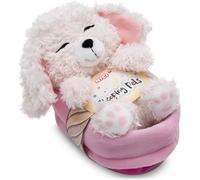 KALANKA-Peluche Chien - Caniche Blanc 12cm, Dormant dans Son Panier, Peluche pour câliner et Aimer, Produit durablement à partir de matériaux recyclés - 49749