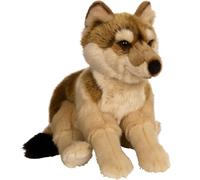 KALANKA-Peluche - Loup allongé Marron - 30 cm