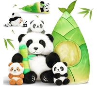KALANKA-Peluche Panda Géante avec 3 Bébés et Sac Bambou \u2013 Jouet Doudou Cadeau Enfant