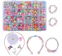 KALANKA-Perles pour Enfants,DIY Perles Plastique Coloré 24 Compartiments Kit De Loisirs Créatifs L'atelier De Bijoux Fabrication de Bracelet Collier en PVC Box comme cadeau pour les enfants filles 40