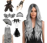 Kalanka-Perruques Grises Longues,70cm Perruques De Gris Argenté,Perruque Grise Femme, Perruque Grise,Perruque Femme Halloween,Perruque Sorciere,Perruques Longues Ombre Grises,Pour Les Halloween,Cospl