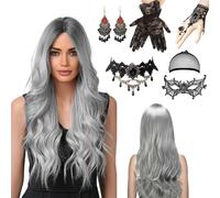 Kalanka-Perruques Grises Longues,70cm Perruques De Gris Argenté,Perruque Grise Femme, Perruque Grise,Perruque Femme Halloween,Perruque Sorciere,Perruques Longues Ombre Grises,Pour Les Halloween,Cospl