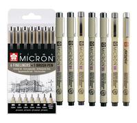 Kalanka-Pigma Micron Pointe Callibrée Set De 6 + Brush Pen Encre Permanente Résistante À L¿Eau Stylos Pour L'écriture, Le Dessin Et Le Journal Intime