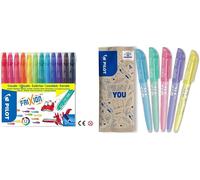 KALANKA-Pilot - FriXion Colors - Feutre - Set de 12 - Couleurs assorties - Pointe Moyenne & Lot de 5 Frixion Light Soft - Surligneurs effaçables aux couleurs pastel - 1 Bleu, 1 Vert, 1 Rose, 1 Violet
