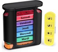 Kalanka-Pilulier Semainier Français (Matin, Midi, Soir Et Nuit) - Empilables Tour À Médicaments 7 Jours 28 Compartiments 4 Fois, Pour Vitamines Suppléments Pilules (Noire)
