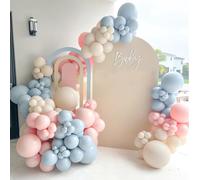 KALANKA-Pink Blue Balloons Arch Kit,128Pcs Pink and Blue Balloons Garland Kit with Gender Reveal Balloon Arch Garland Set,Sand White Balloon for Gender Reveal Decoration,Birthday Party,Baby Shower,We