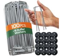 KALANKA-Piquets de Jardin 100 pcs + 16 Rondelles ¿ Sardines de Fixation pour Sol Dur, Agrafes de Jardin - Piquet Ancrage pour Tomates - Agrafes pour Toile de Paillage et Gazon Synthétique
