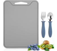 Kalanka-Planche A Decouper, Sans Bpa, Avec Petite Fourchette Et Petite Cuillère, Planche À Découper Flexible, Passe Au Lave-Vaisselle (Gris)