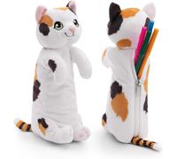 Kalanka-Pochette Chat Chat Porte-Bonheur 12x12x25cm Blanc - Trousse À Crayons Moelleuse Pour Filles Et Femmes, Trousse D'école, De Bureau Ou De Maquillage, Petite Trousse En Peluche Douce Étui Scolai